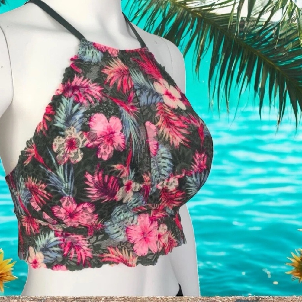 Pink Victoria’s Secret Tropical Lace Bralette Bra Push Up Lace Bra Medium